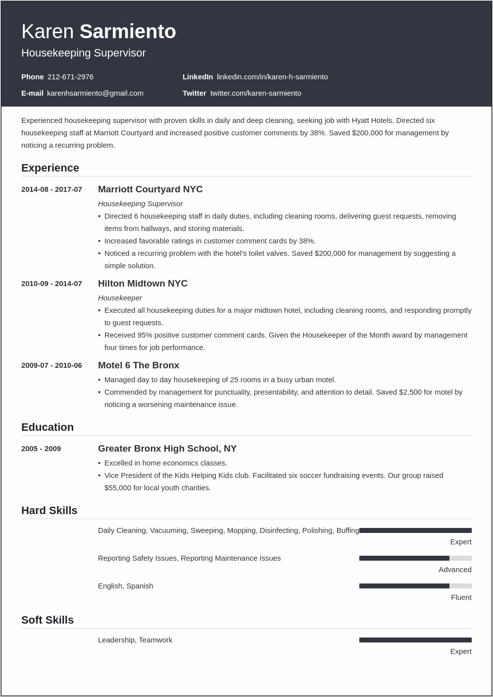 Best Resume Format For Marriott