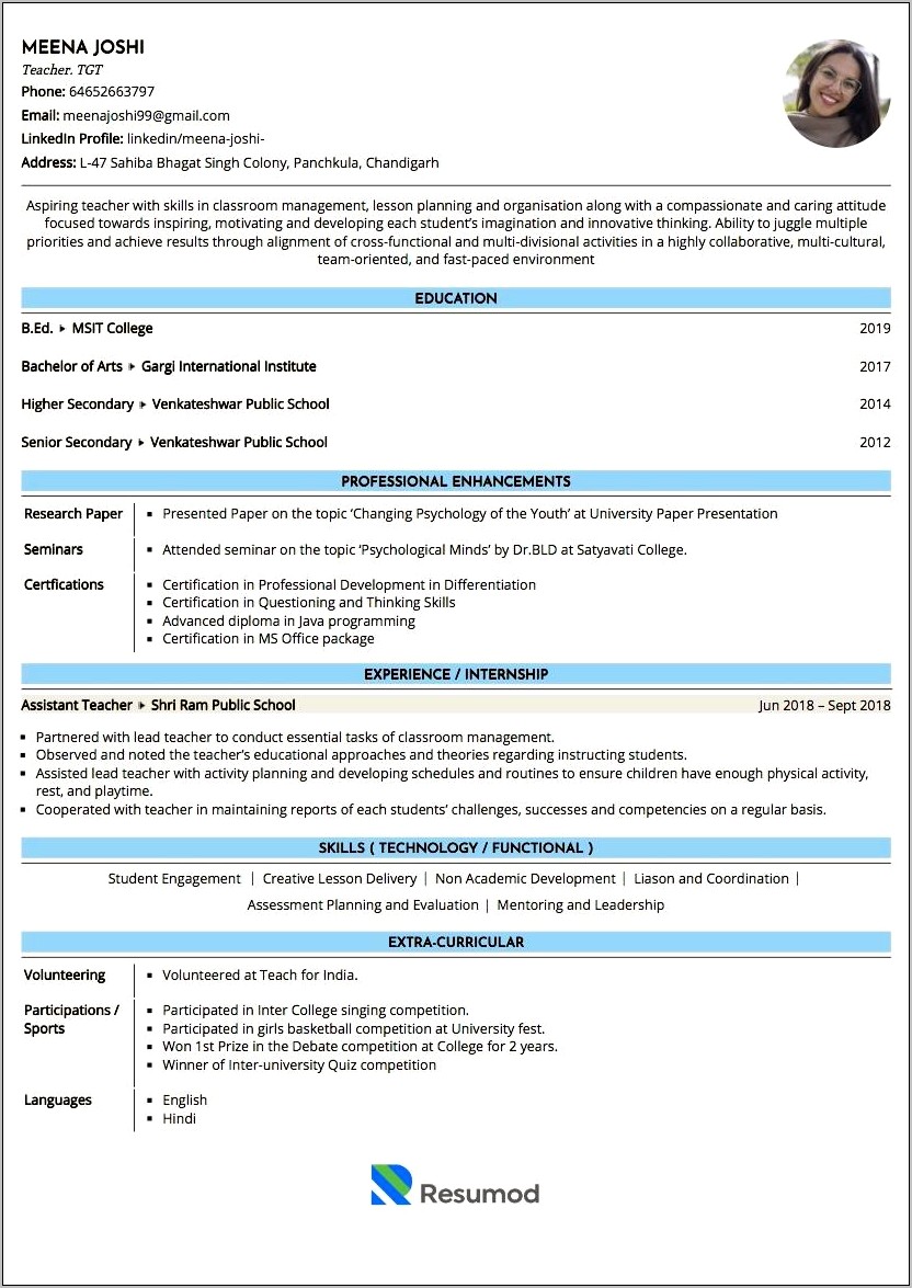 Best Resume Format For Teachers