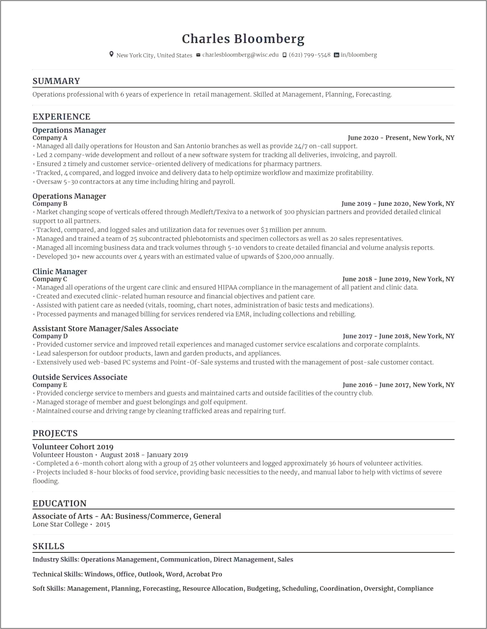 Best Resume Format Operations Manager