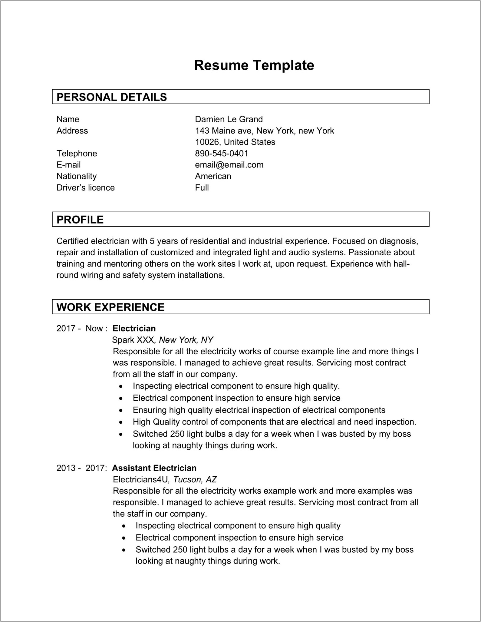 Best Resume Format Word File