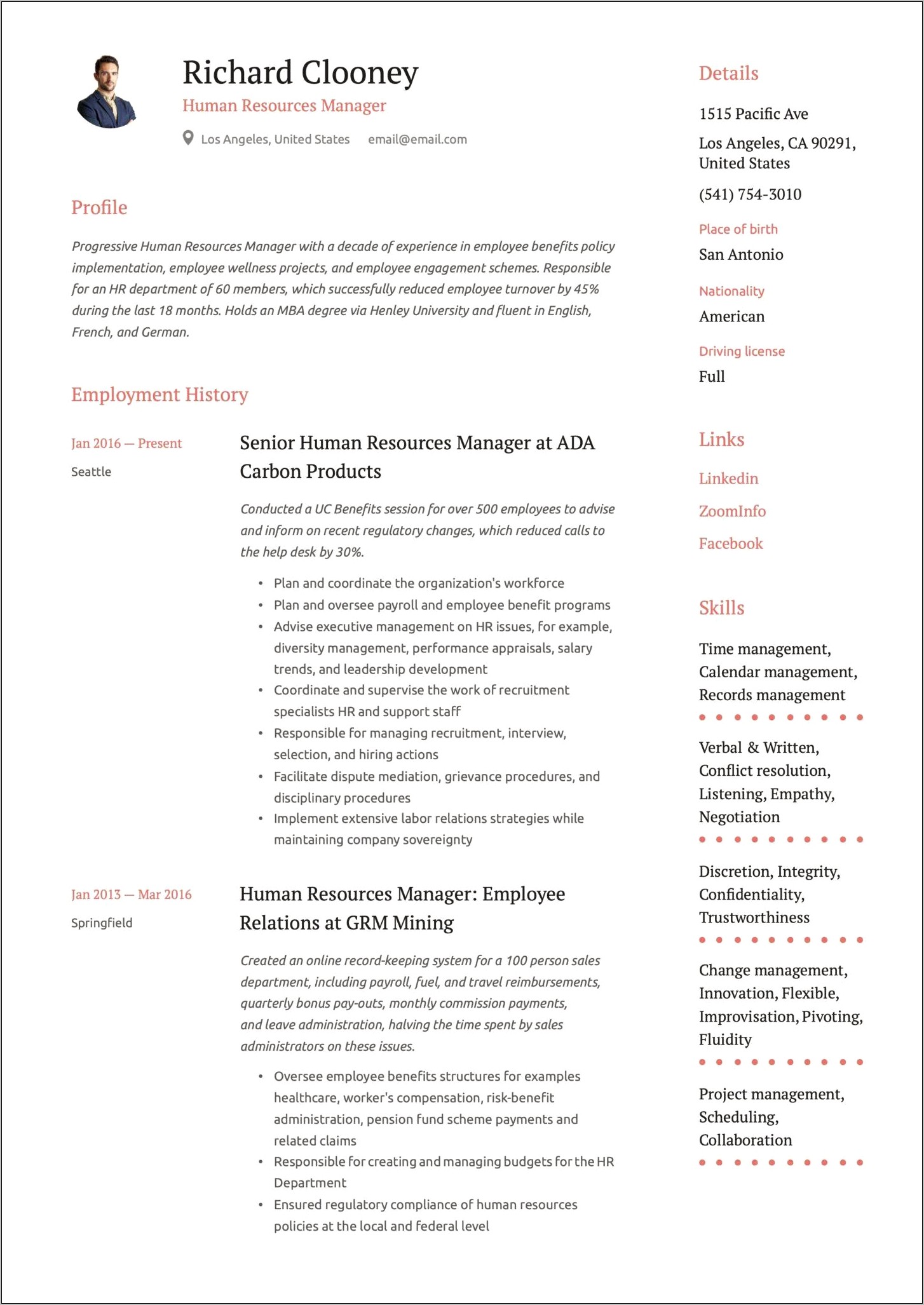 Best Resume Of Hr Manager