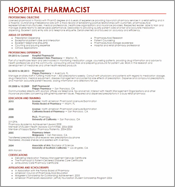 Best Resume Quility For Pharmacy