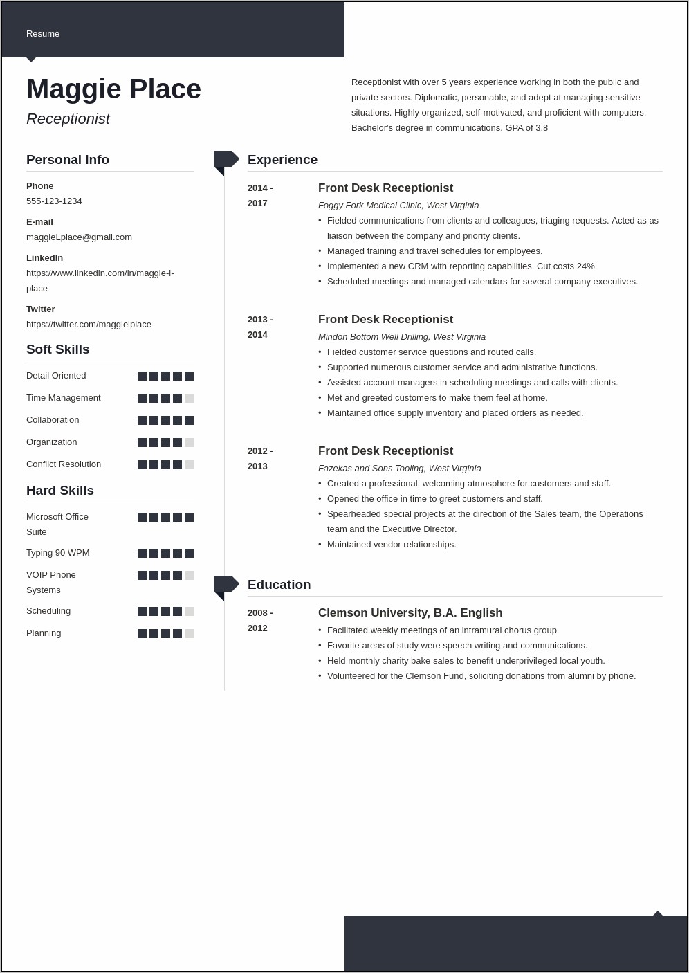 Best Resume Sample For Receptionist