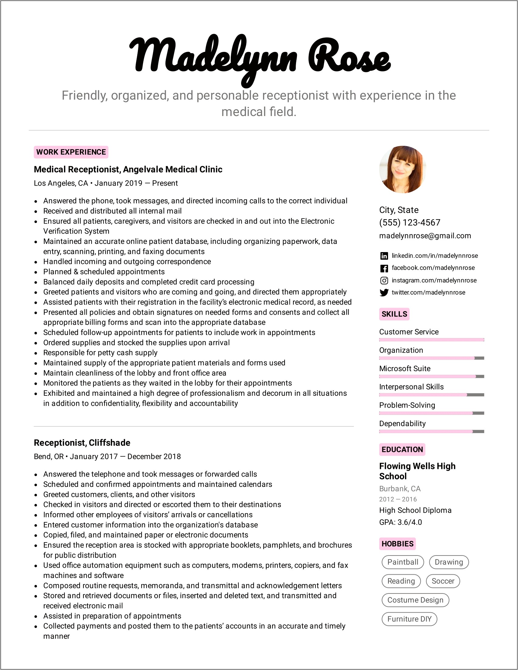 Best Resume Samples For Receptionist