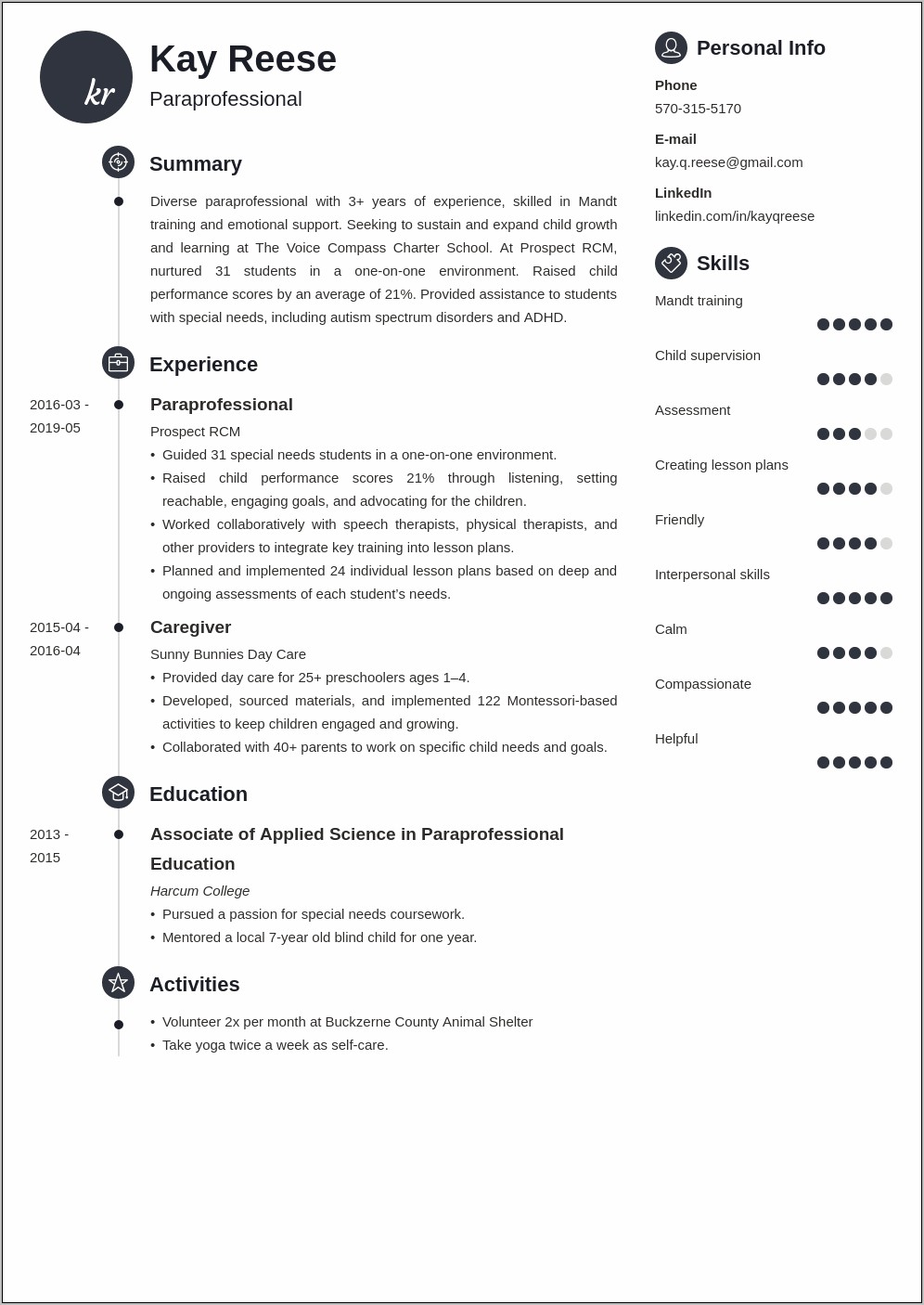 Best Resume Template For Paraprofessional