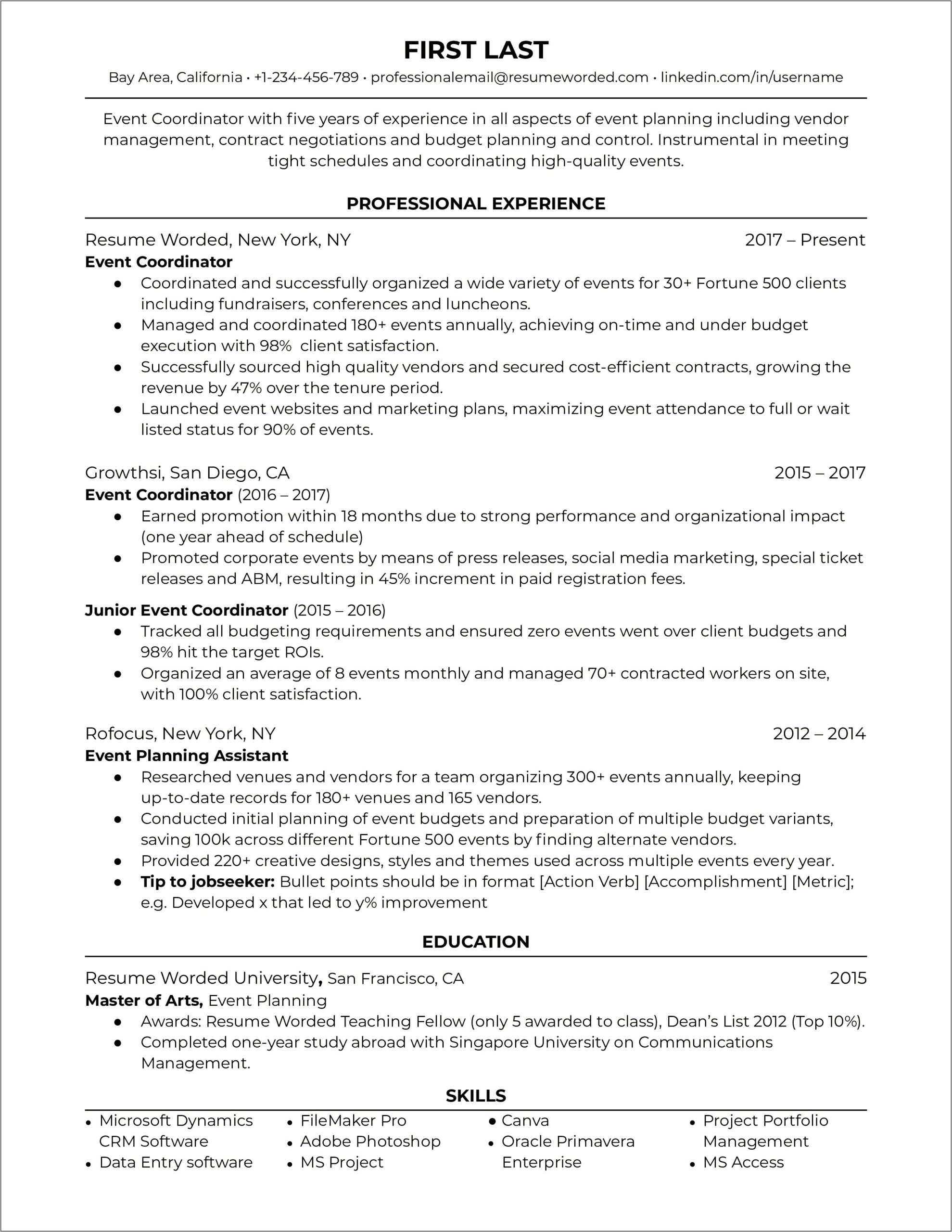 Best Resumes For Event Planners