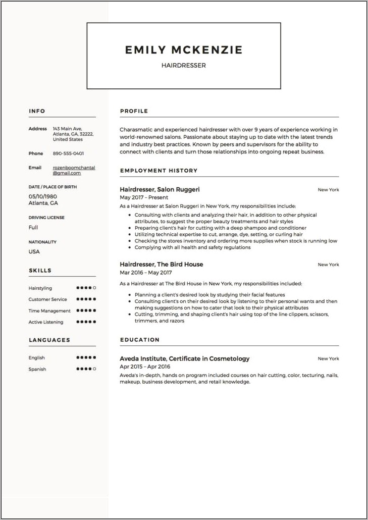 Best Salon Styllist Manager Resume