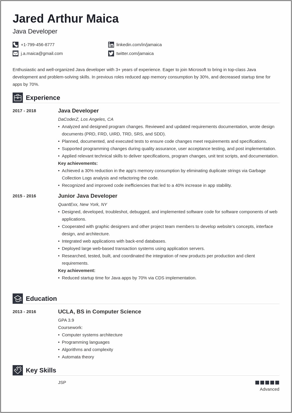 Best Senior Java Developer Resume