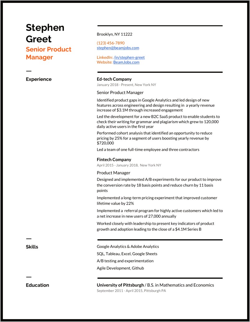 Best Senior Product Manager Resume