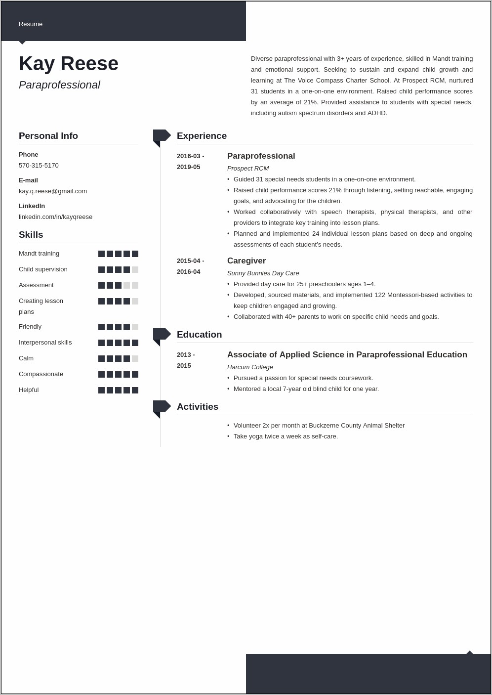 Best Special Education Paraprofessional Resume