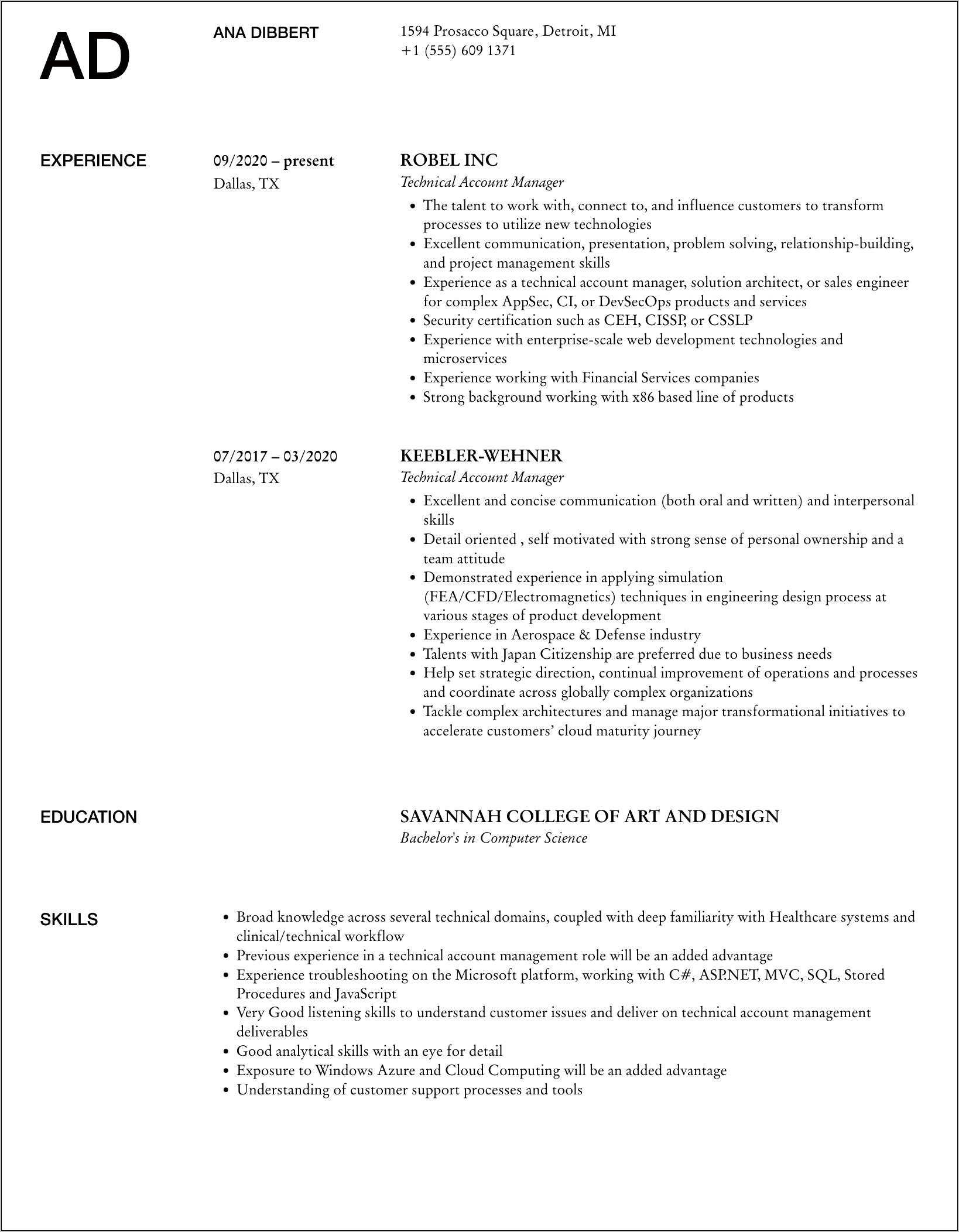 Best Technical Account Manager Resume