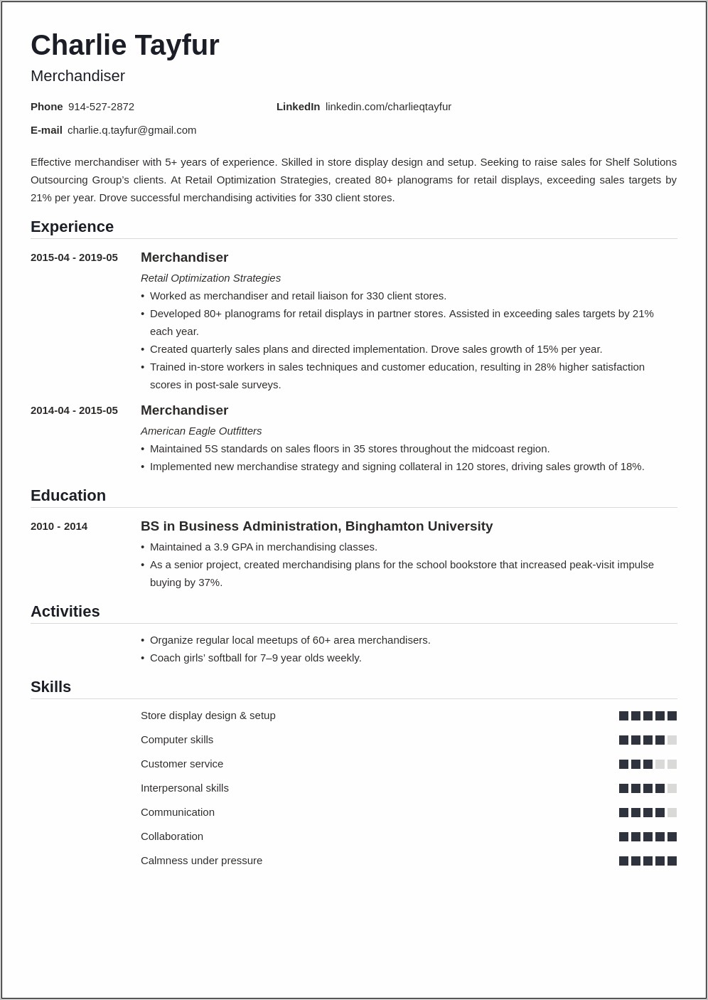 Best Words For Merchant Resume