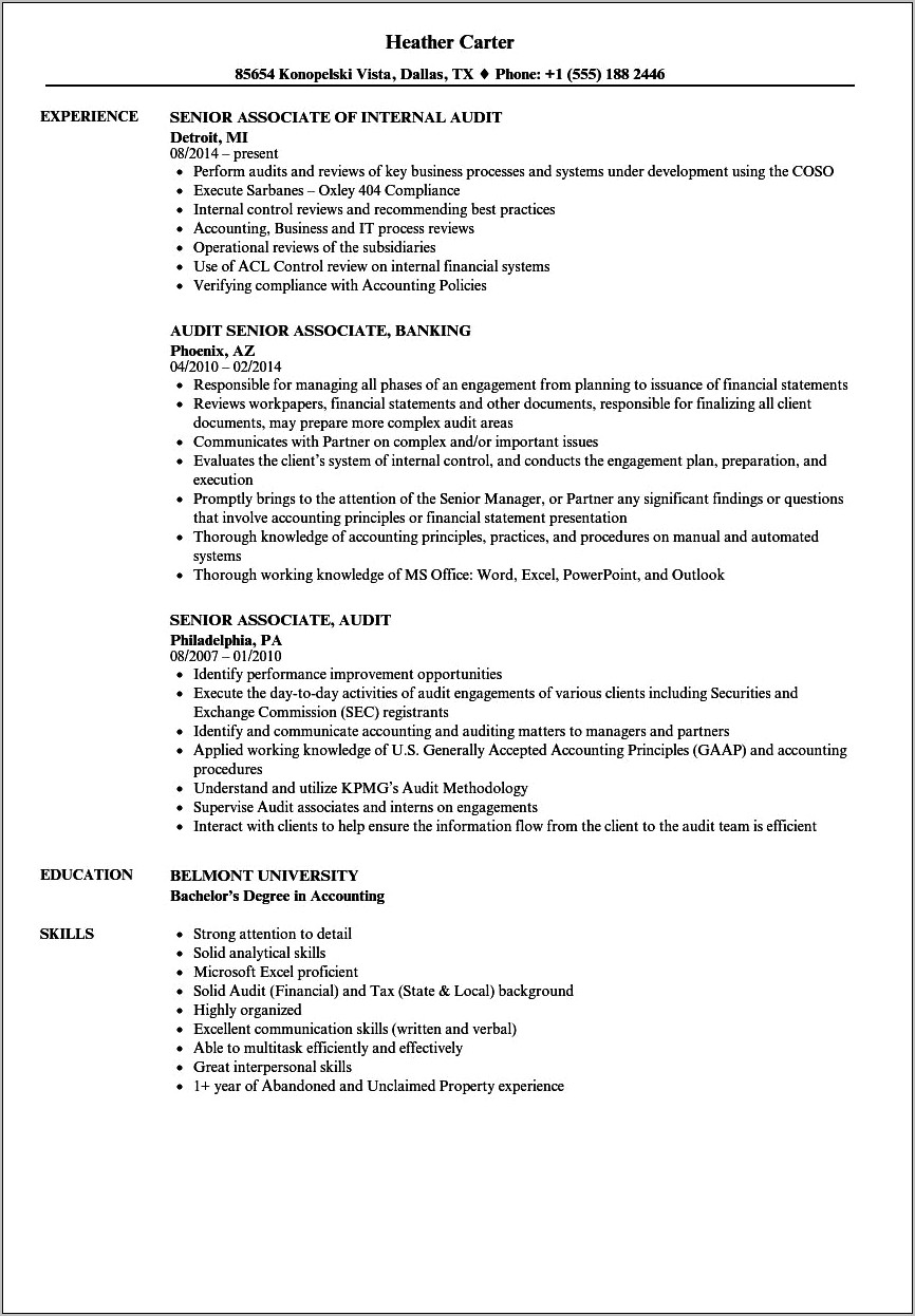 Big Four Cpa Resume Example