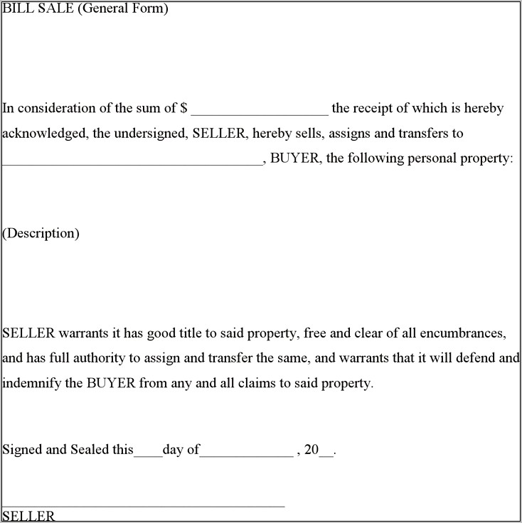 Bill Of Sale Pdf Template Download