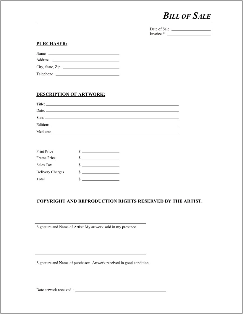 Bill Of Sale Template Pdf Download