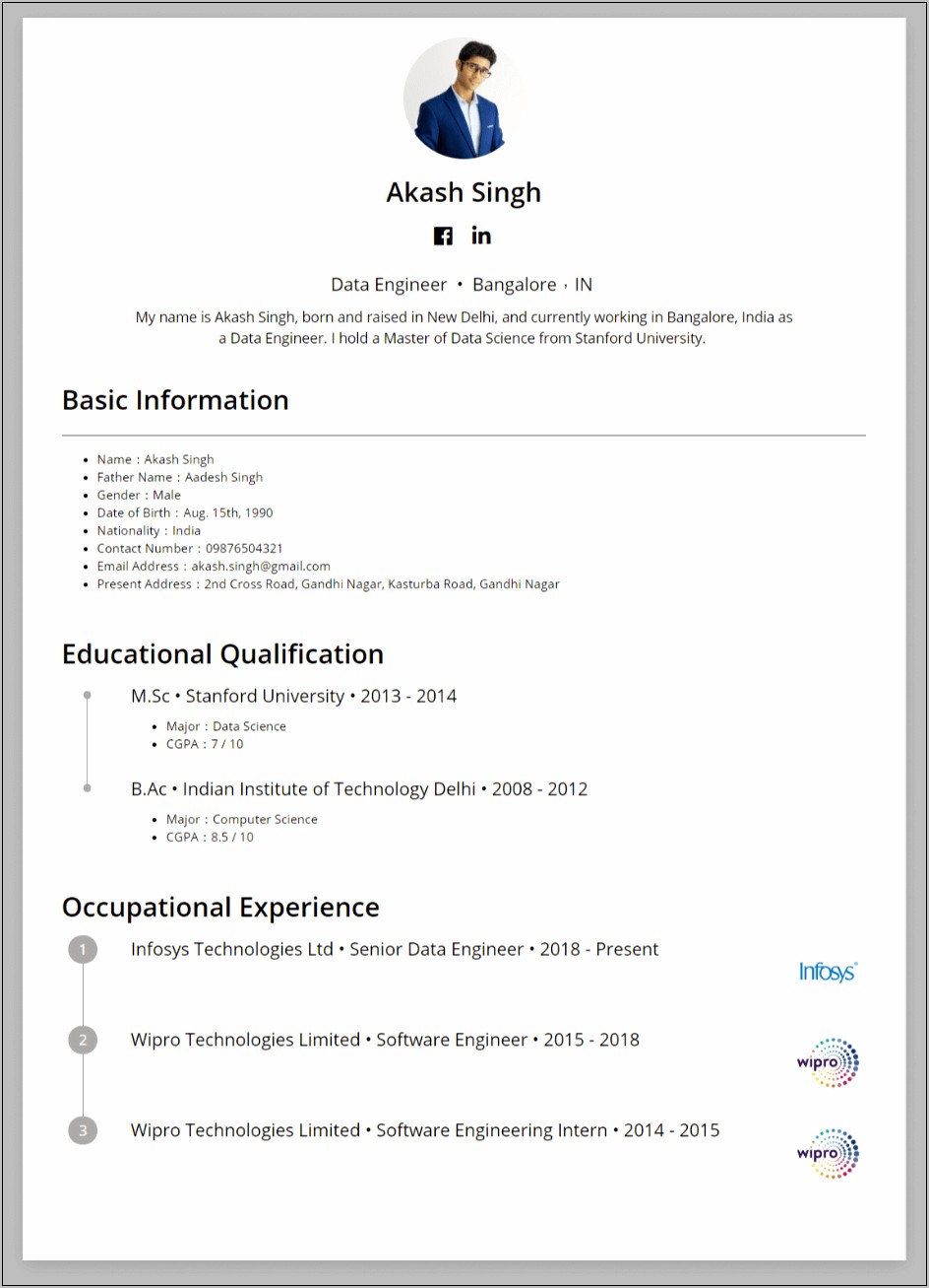 Bio Data Resume For Job