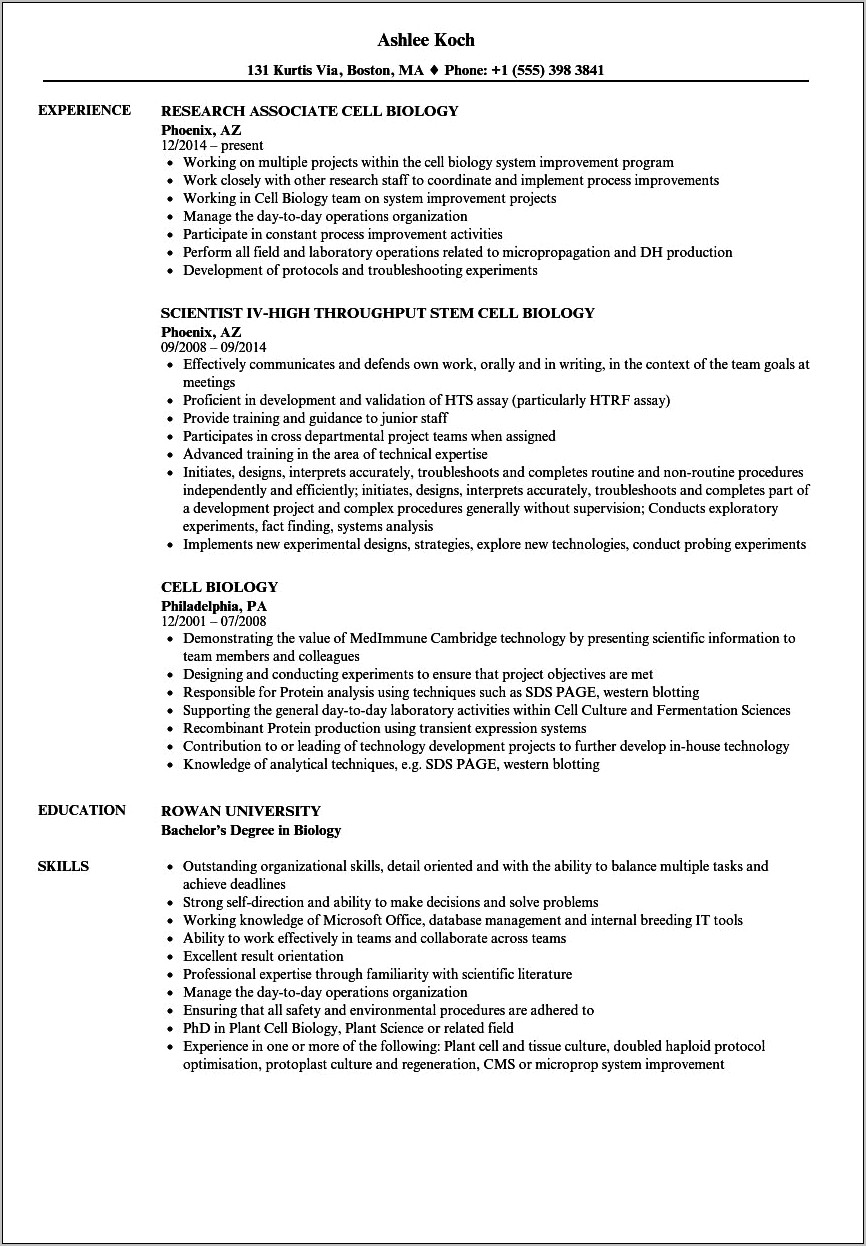 Biology Skill Cv Resume Examples