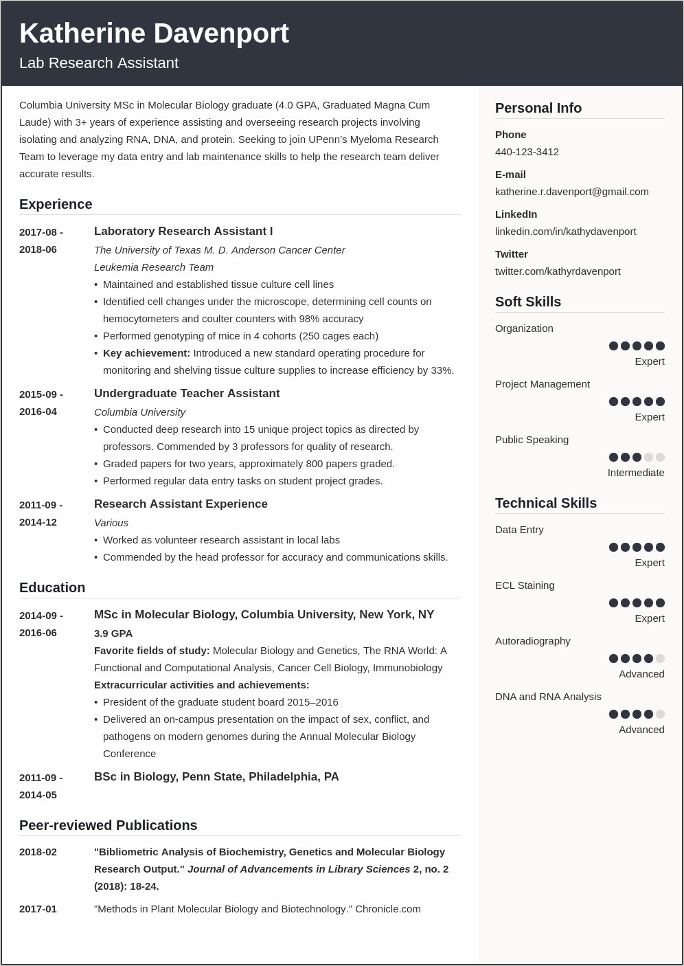 Biotech Research Associate Resume Objective