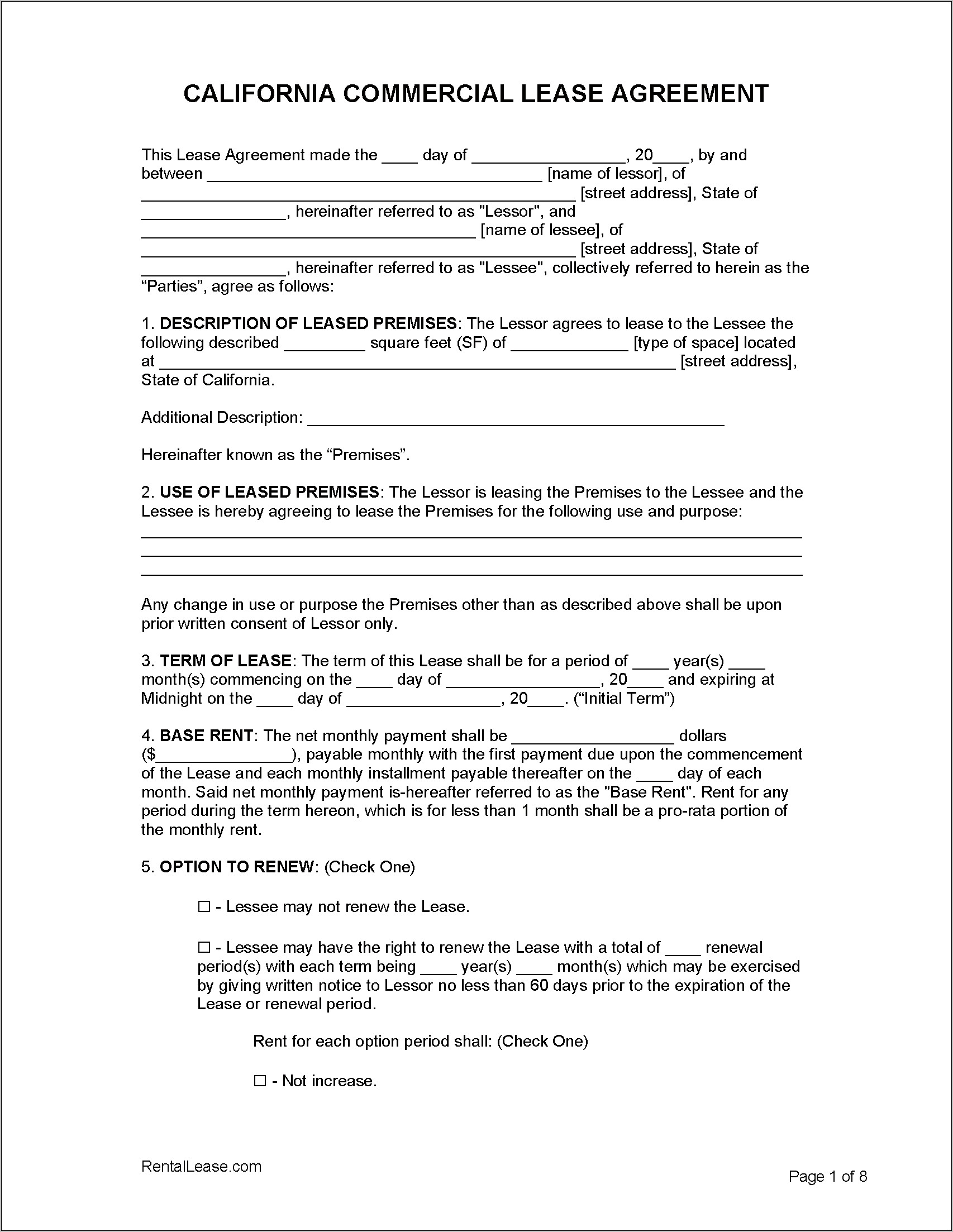 Blank Rental Agreement Letter Template California Download