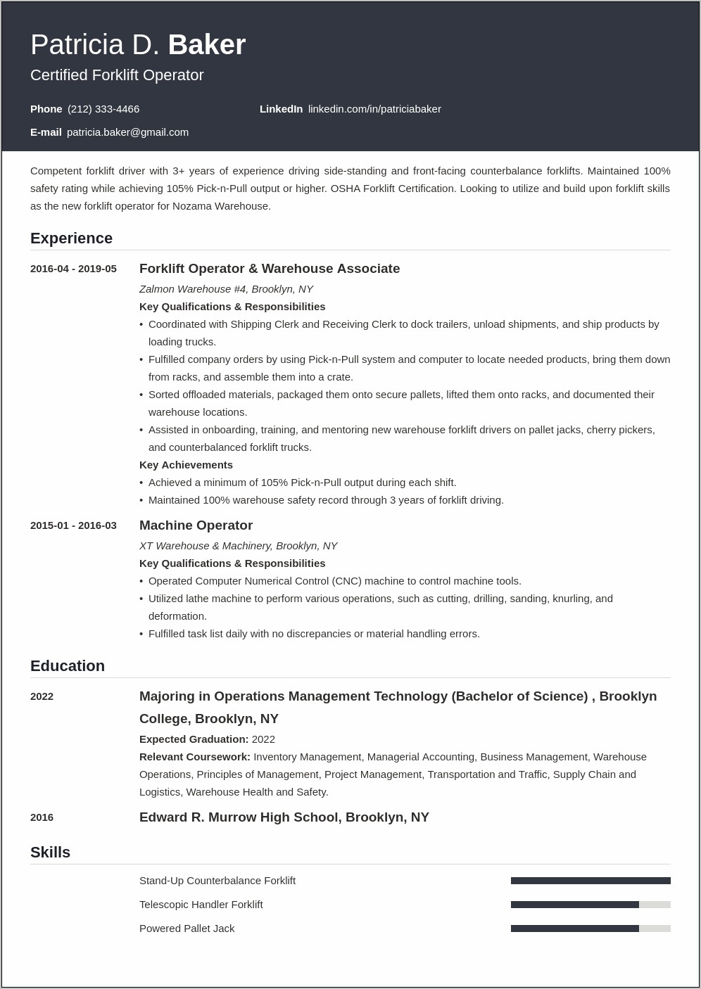 Boom Truck Operator Resume Sample