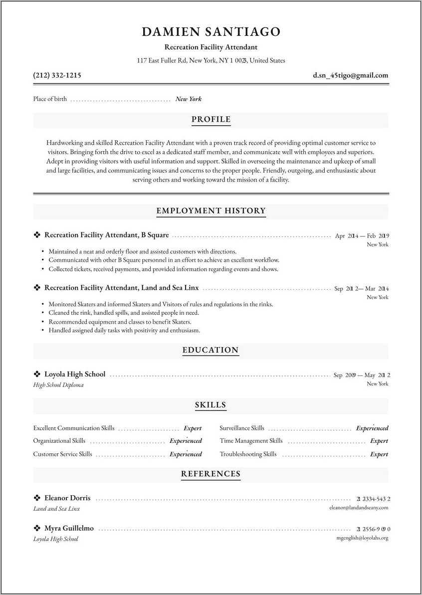 Bowling Alley Attendant Sample Resume