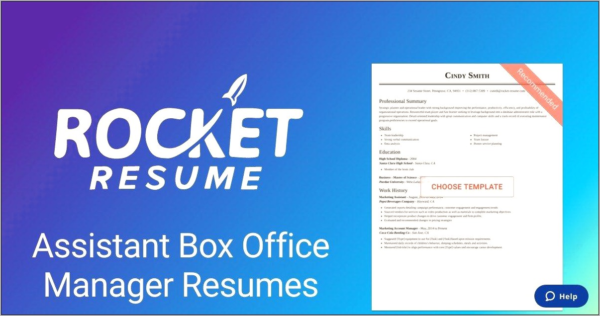 Box Office Manager Resume Description