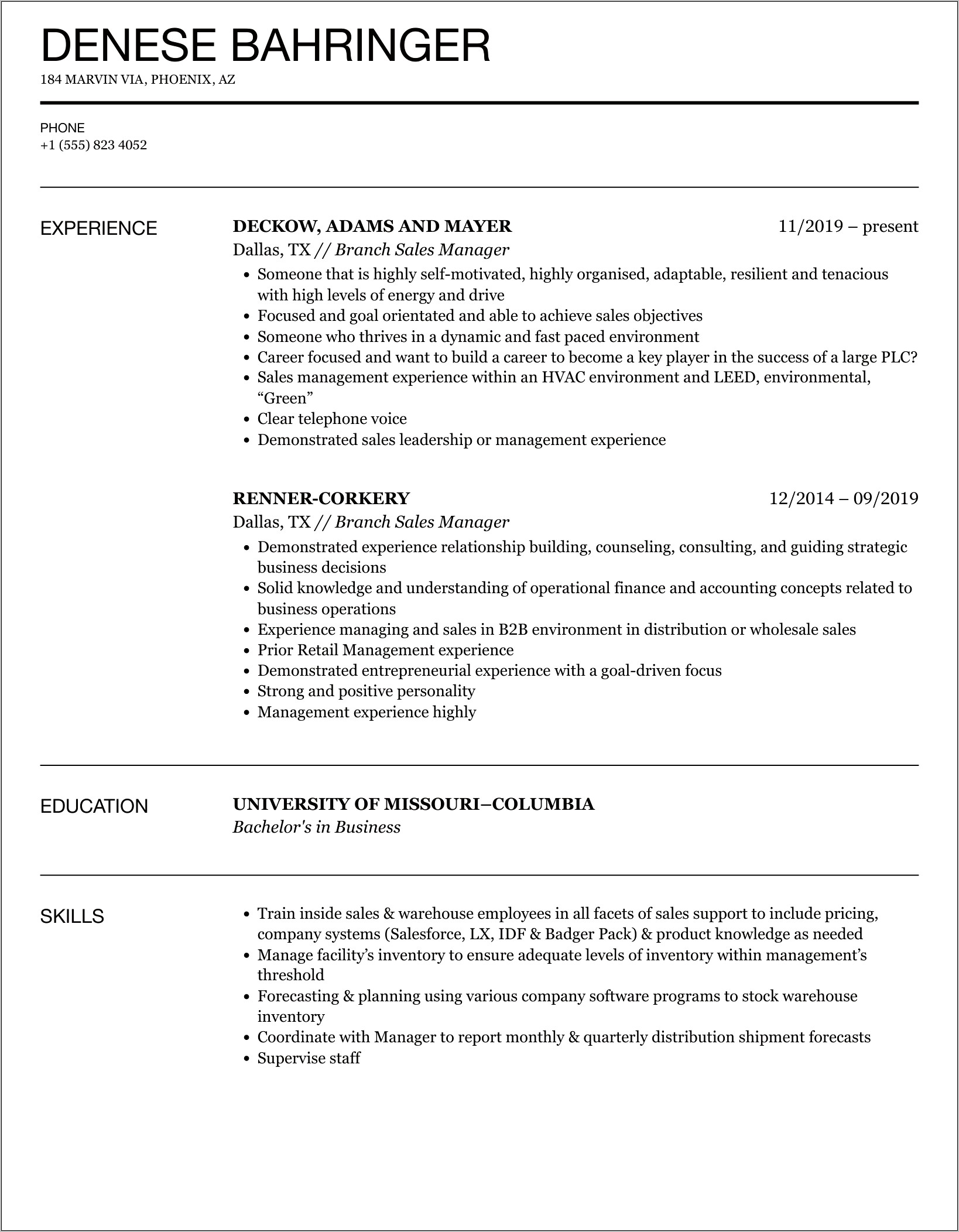 Branch Manager Ii Resume Samples