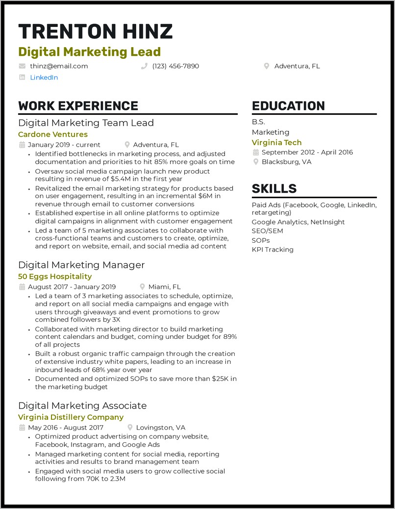 Brand Marketing Manager Resume Examples