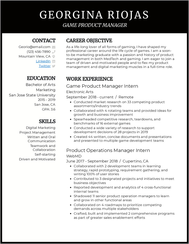 Breaking Into Product Management Resume