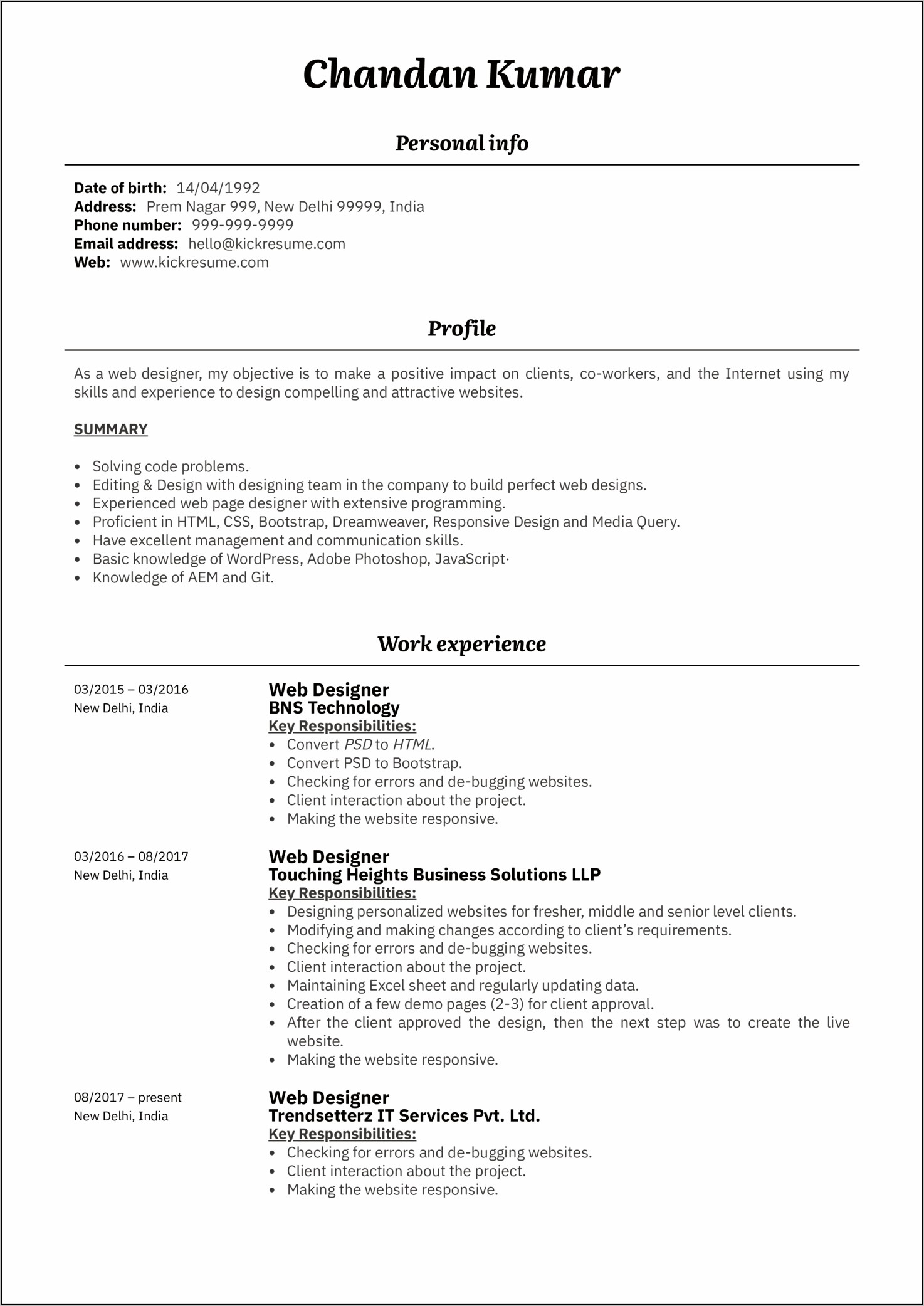 Brief Summary For Resume Samples