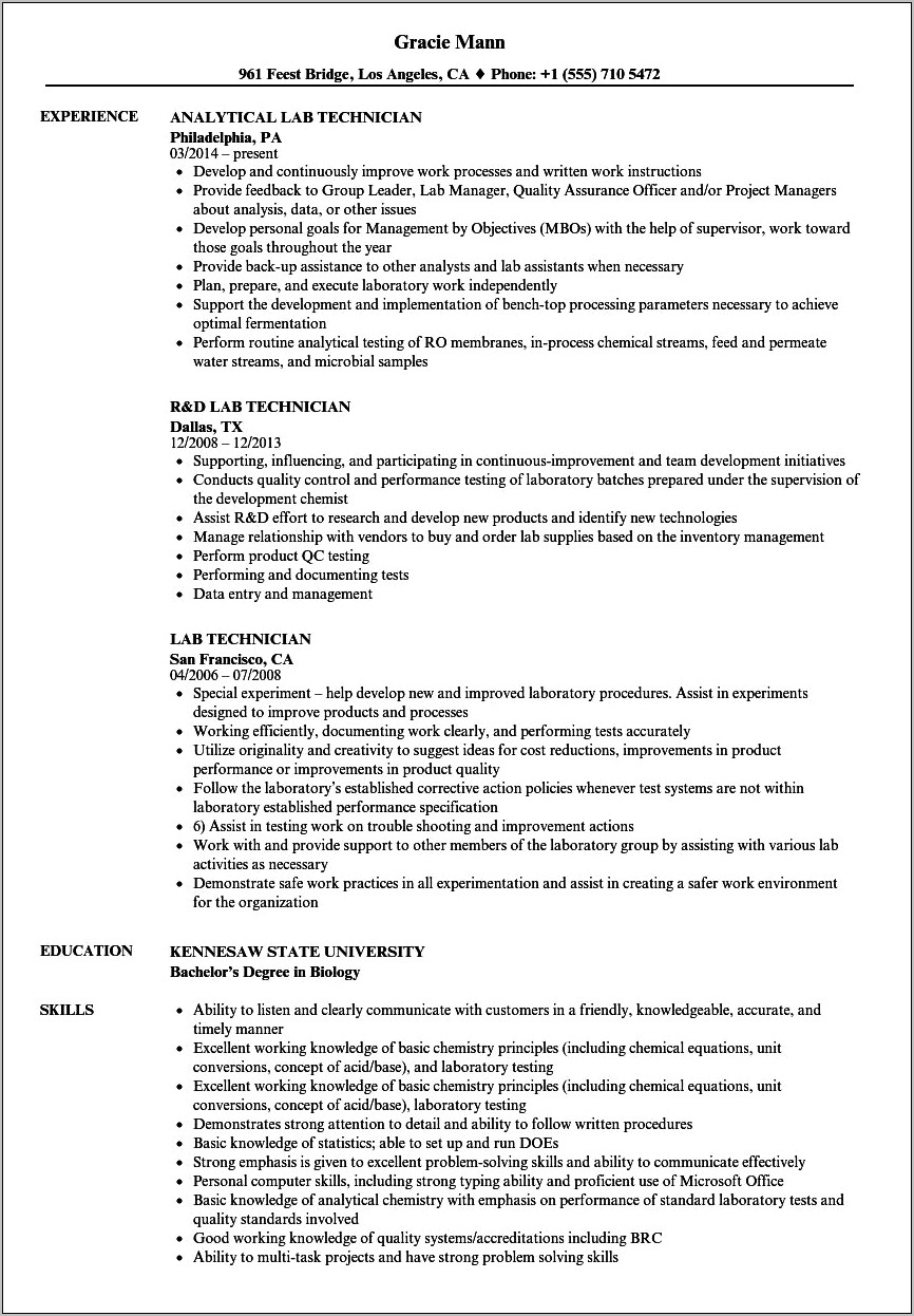 Brown Career Lab Resume Samples