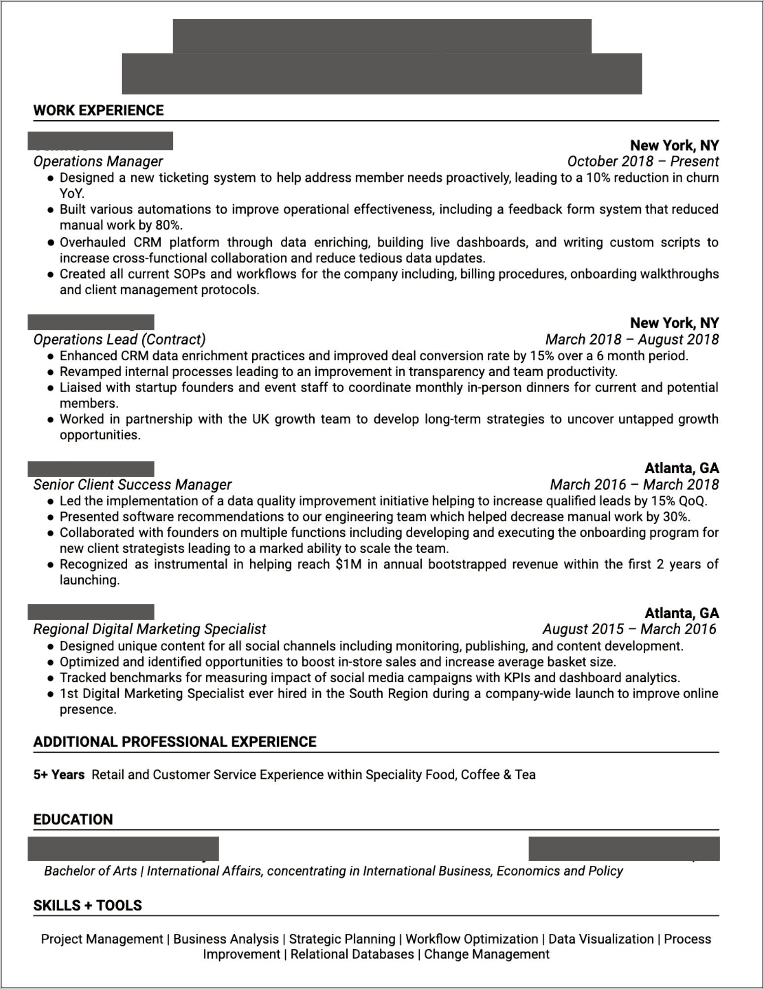 Bs Operations Manager Resume Eduction