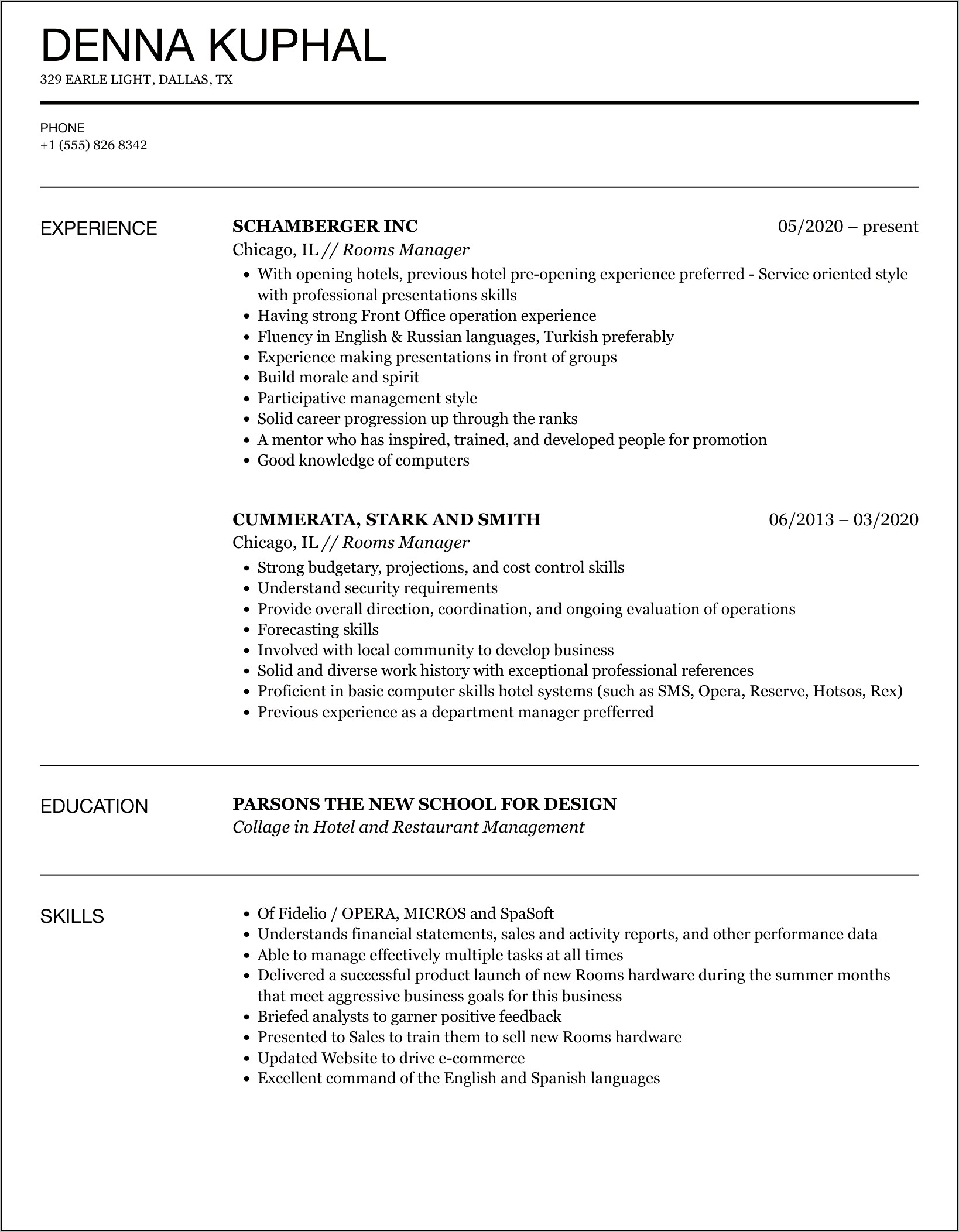 Bshrm Graduate Skills For Resume