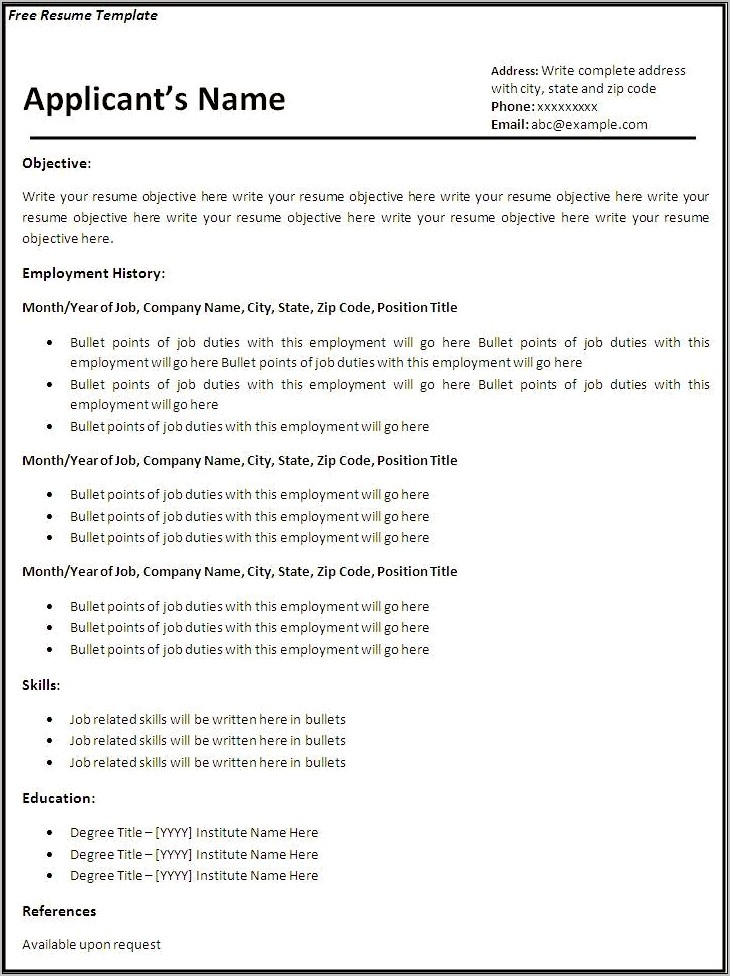 Bullet Point Resume Templates Free