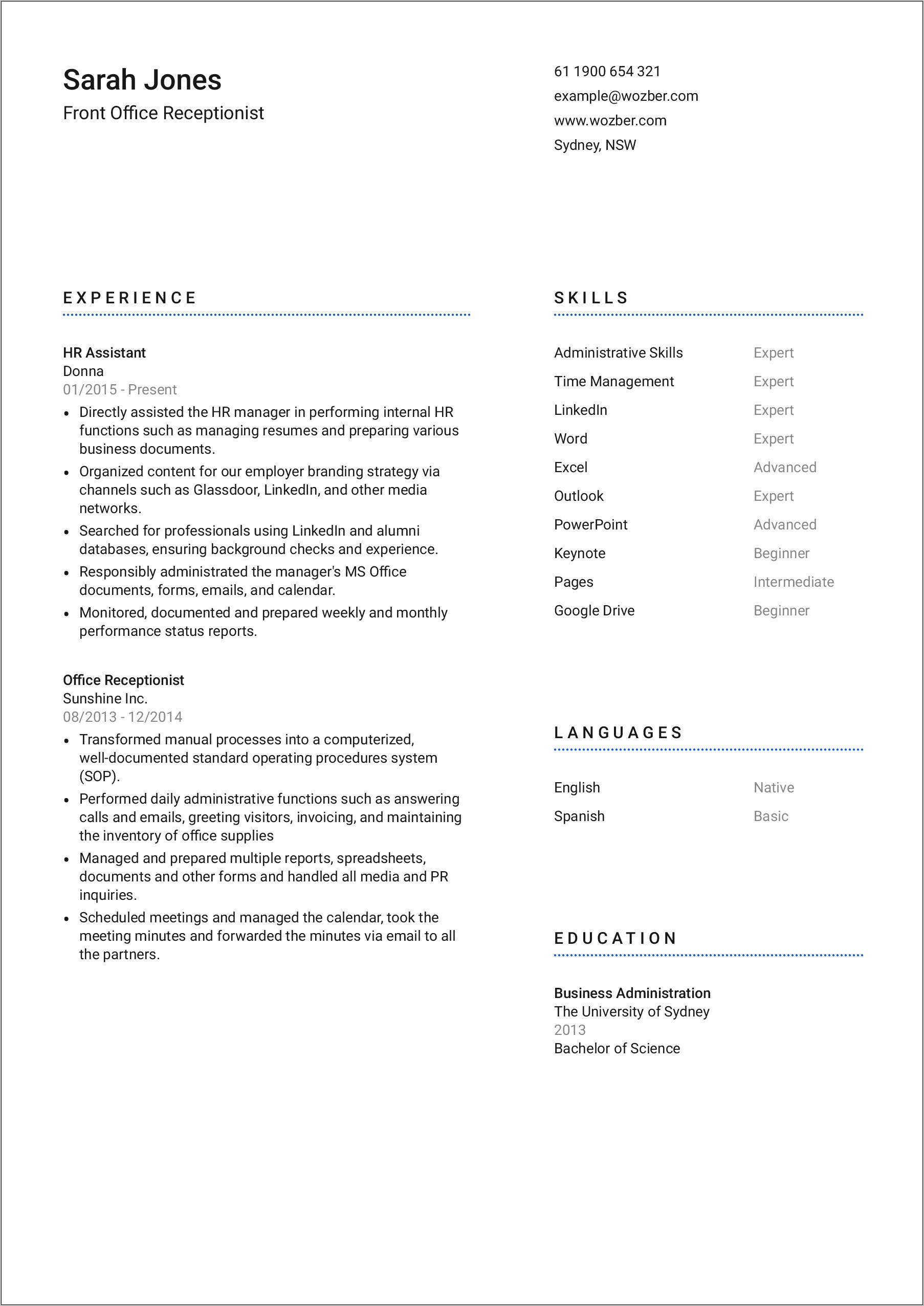 Bullet Points For Resume Skills