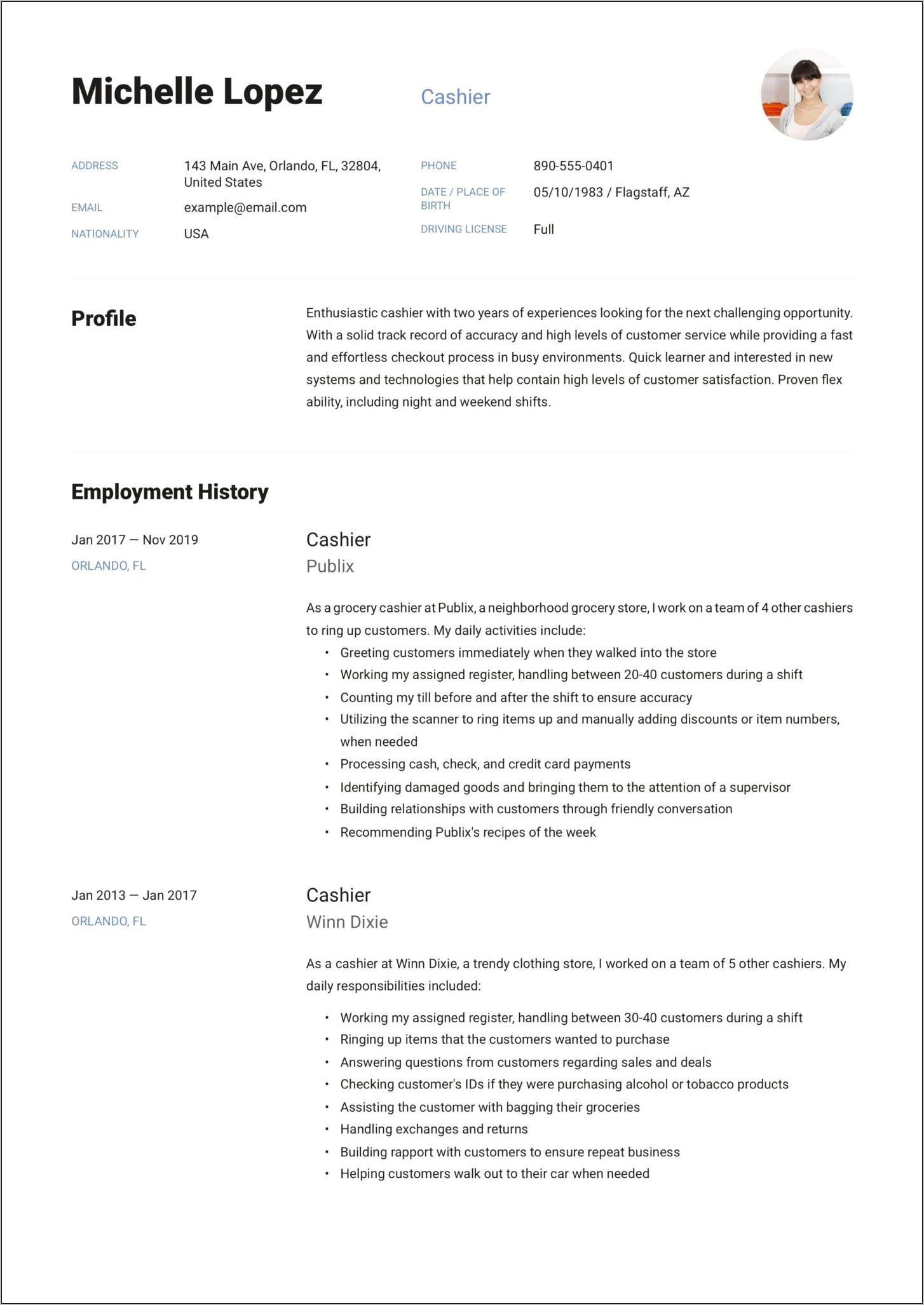 Burger King Cashier Resume Sample