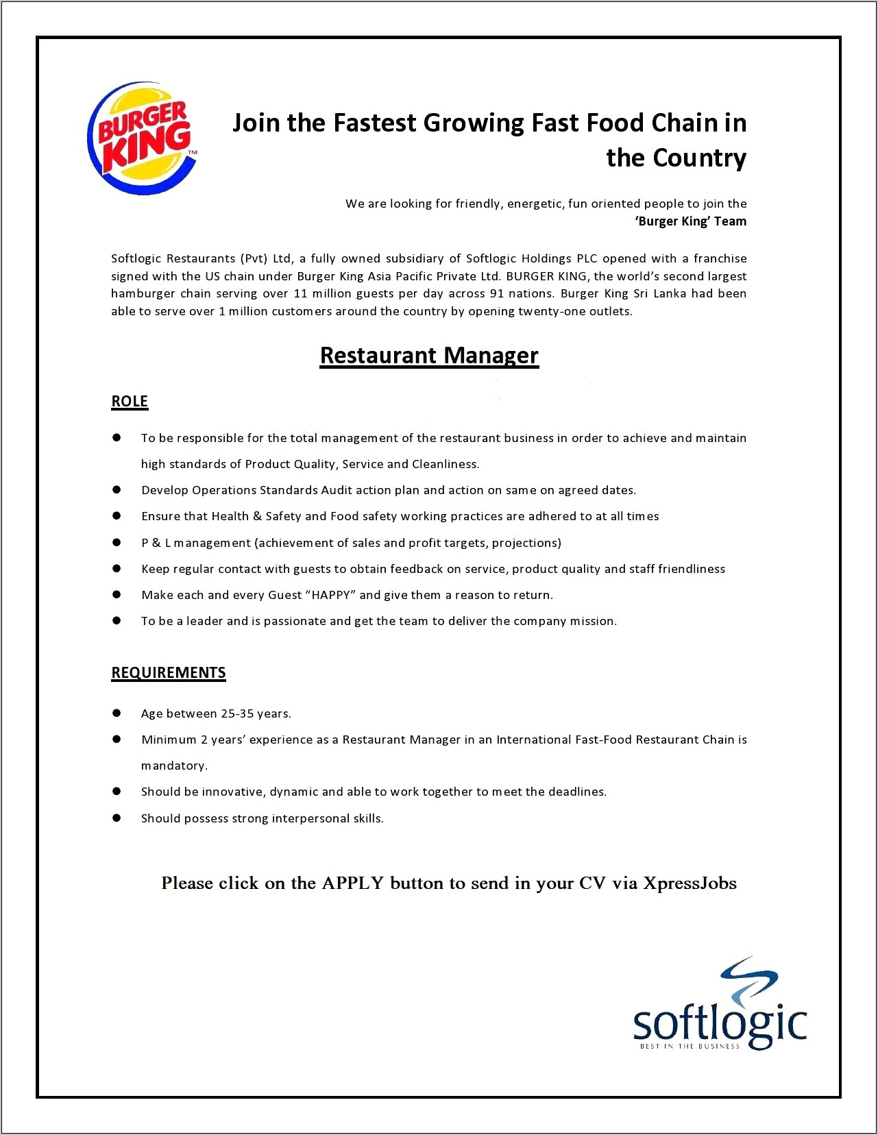 Burger King Store Manager Resume