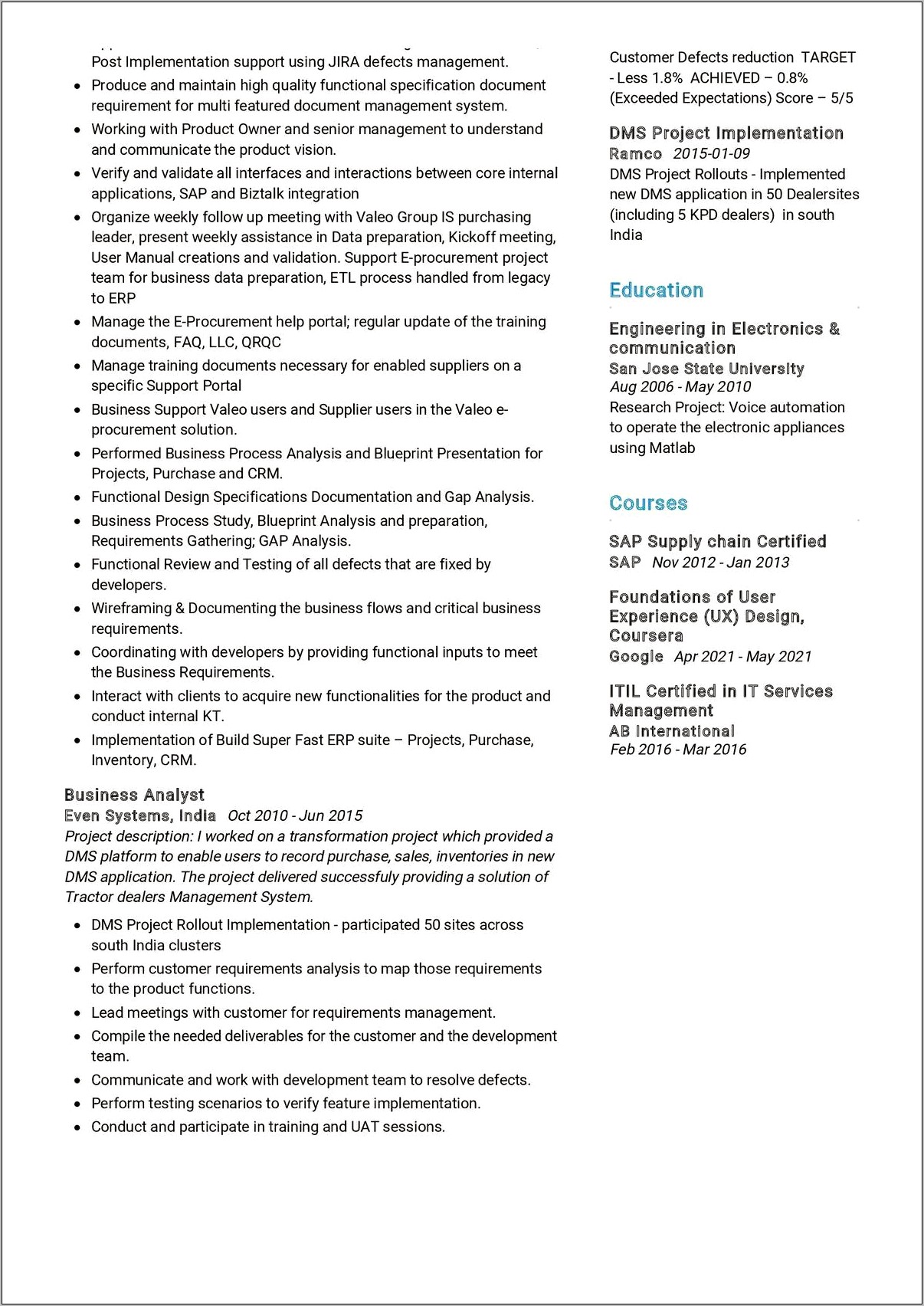 Business Analyst Agile Resume Sample