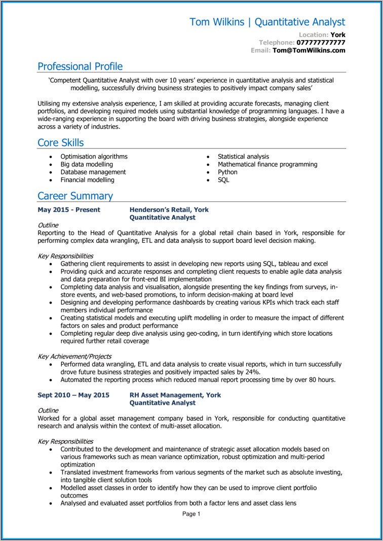 Business Analyst Asset Management Resume