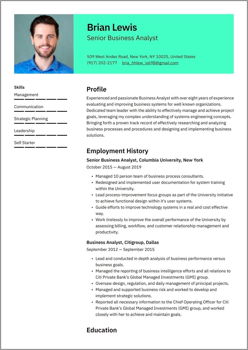 Business Analyst Career Objective Resume