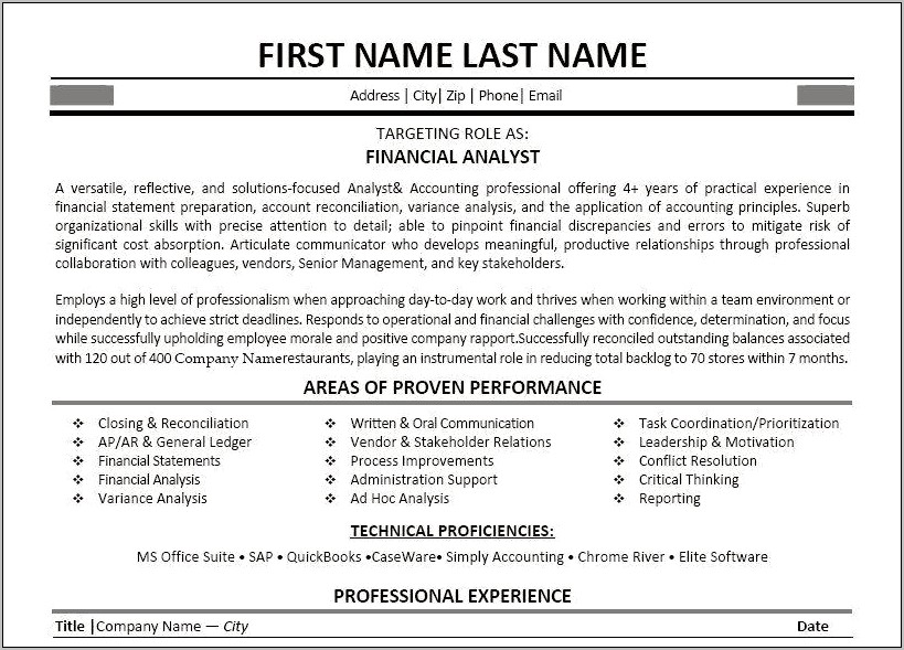 Business Analyst Finance Resume Sample