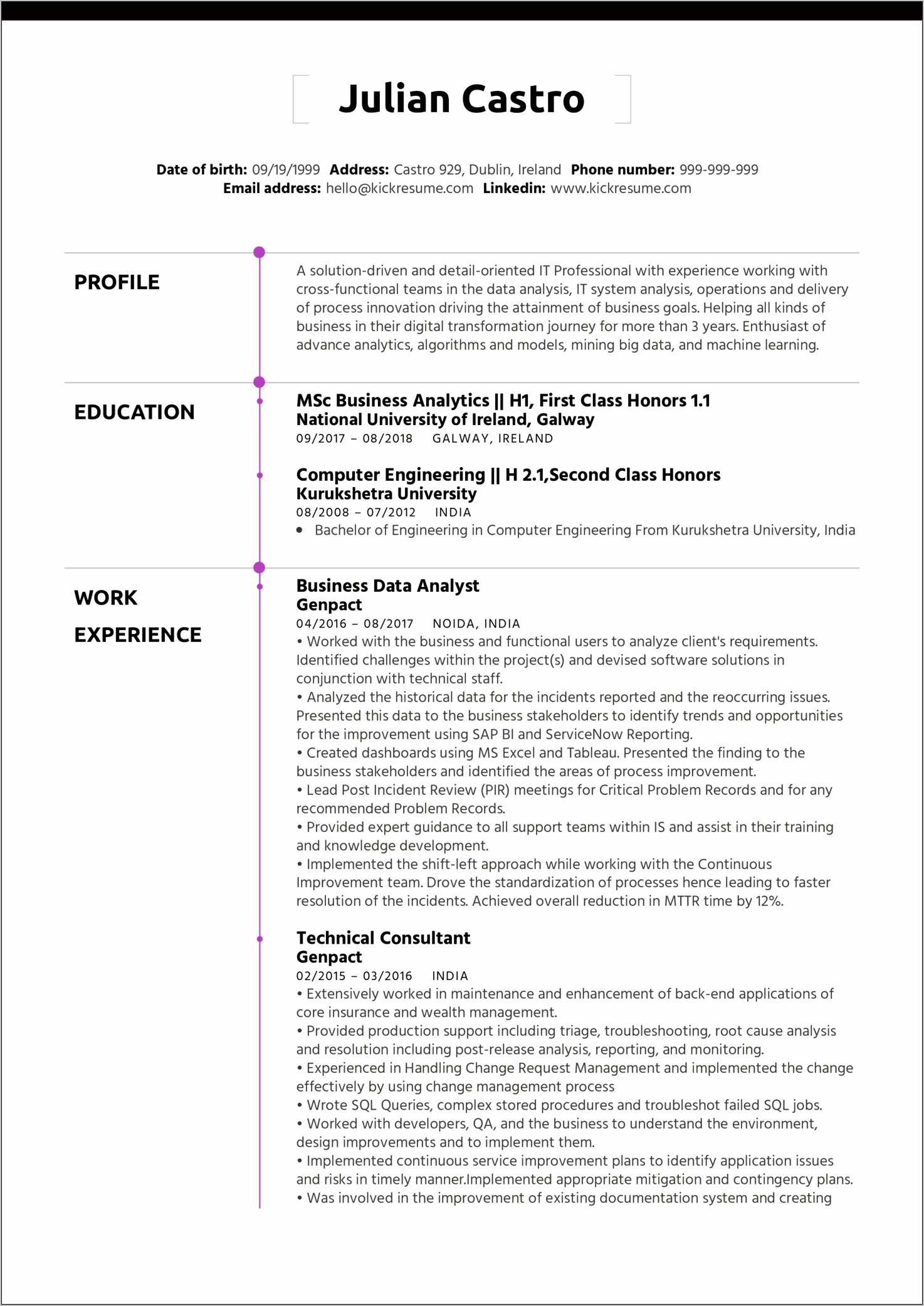 Business Analyst Insurance Sample Resume