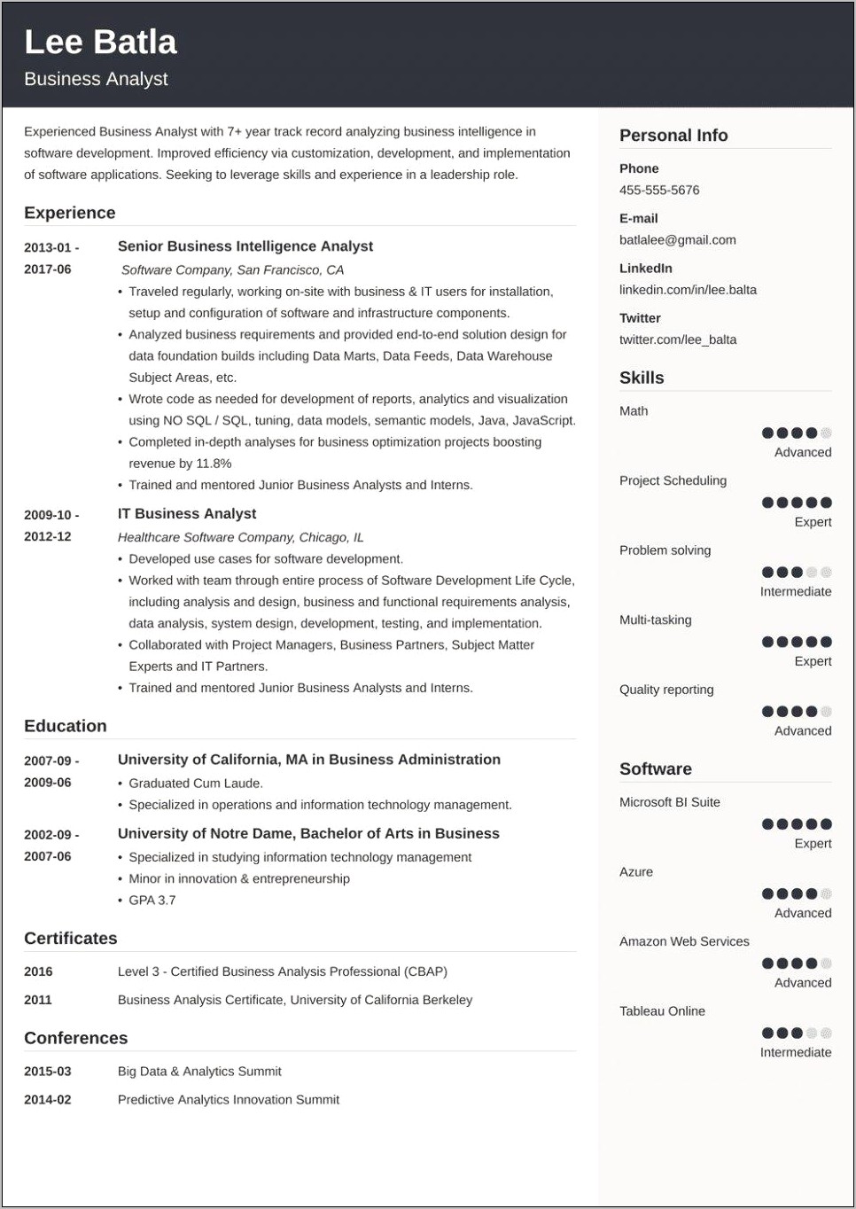 Business Analyst Resume Examples 2015