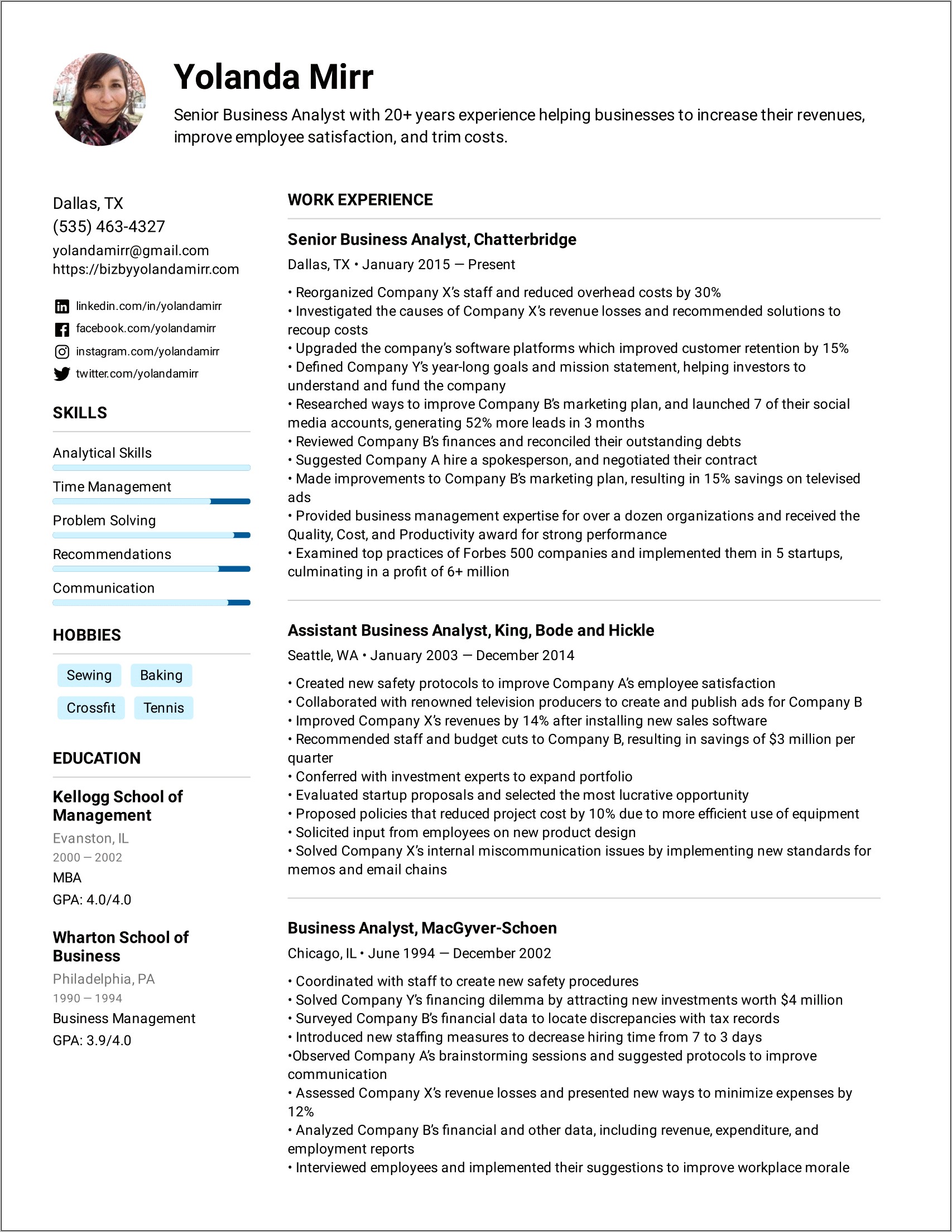 Business Analyst Resume Job Description