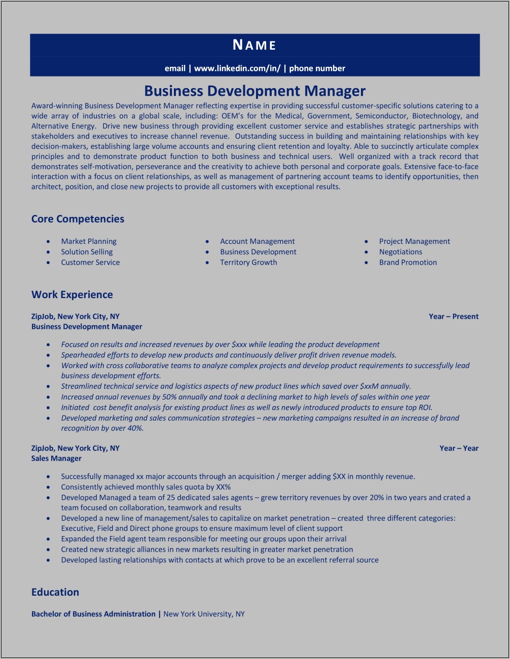 Business Development Manager Objectives Resume