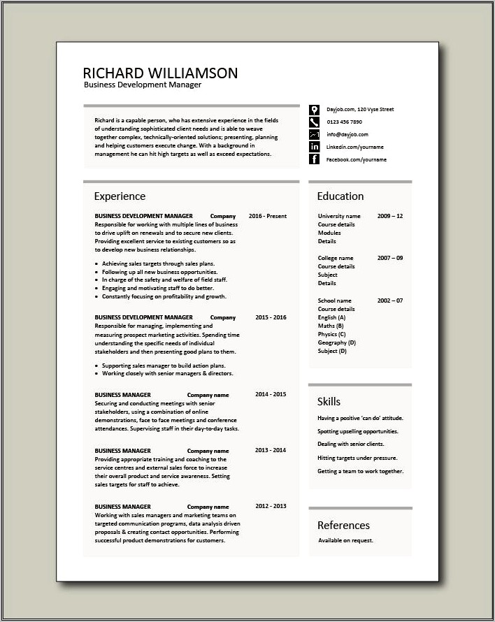 Business Development Manager Resume Description