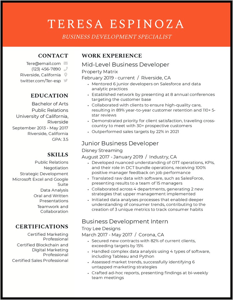 Business Development Officer Resume Objective