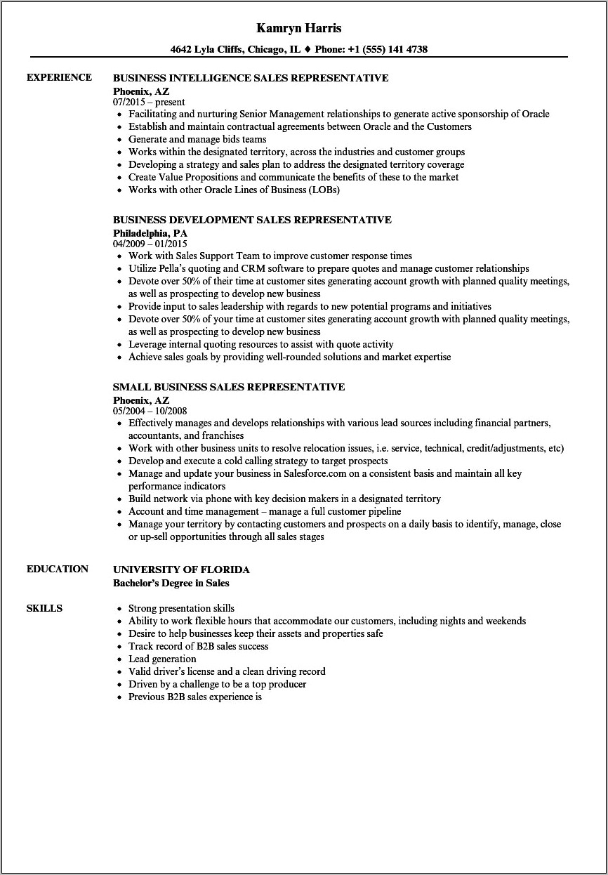 Business Development Representative Resume Examples