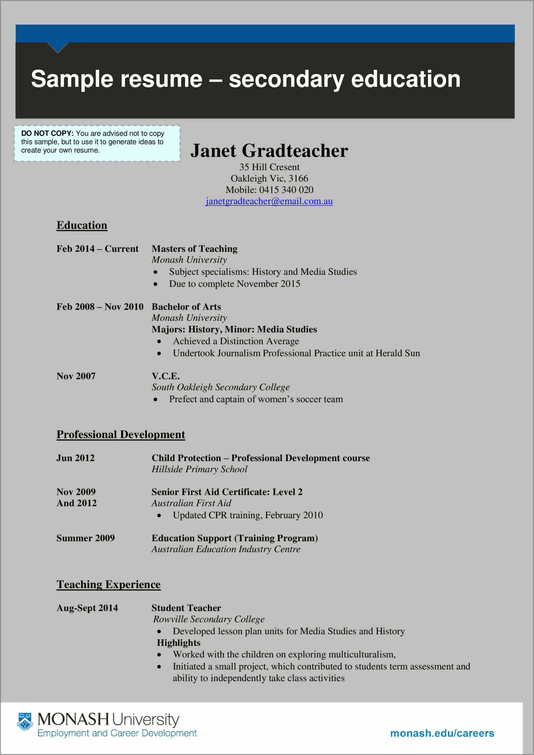 Business Education Teacher Resume Sample