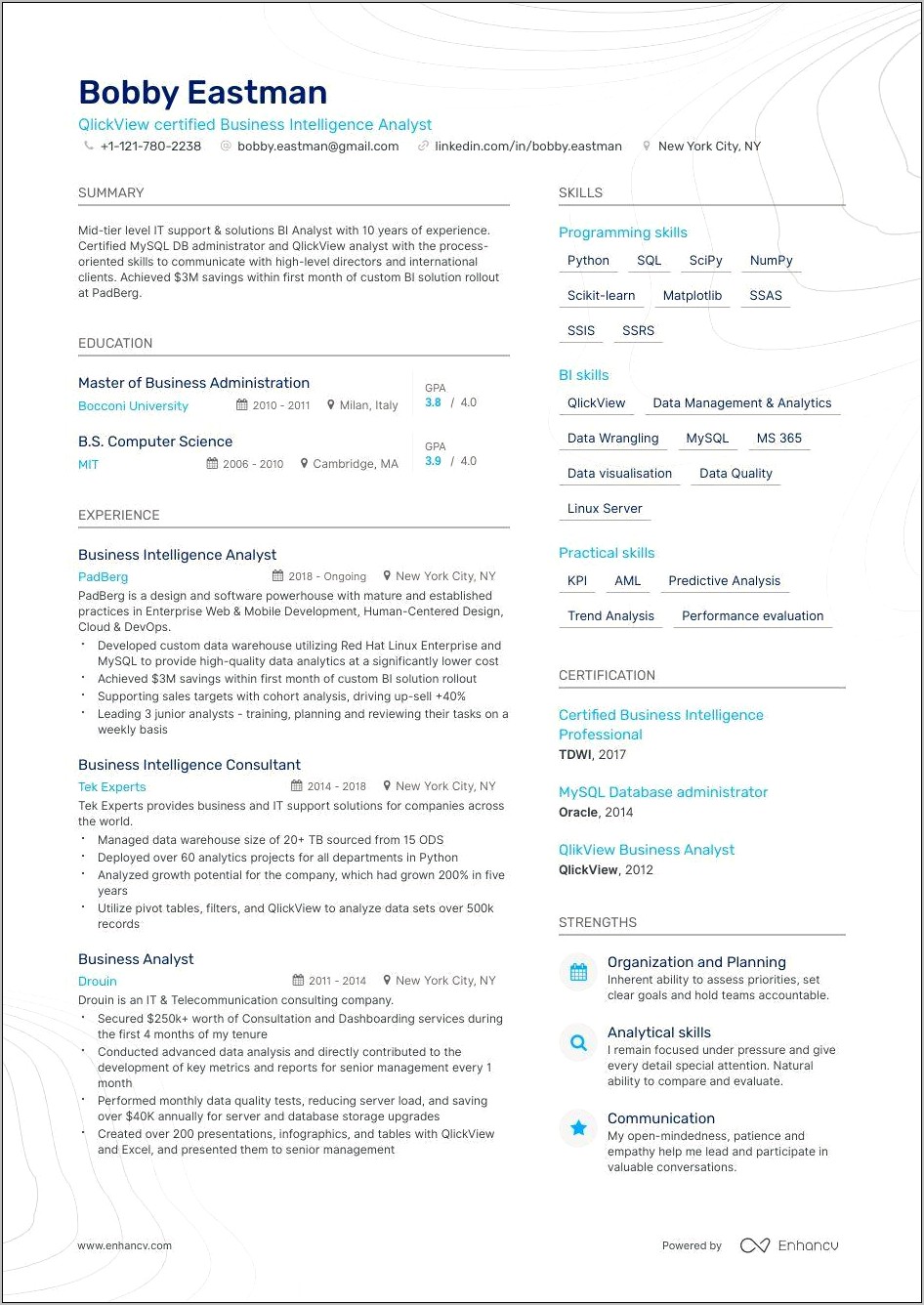 Business Intelligence Analyst Resume Skills